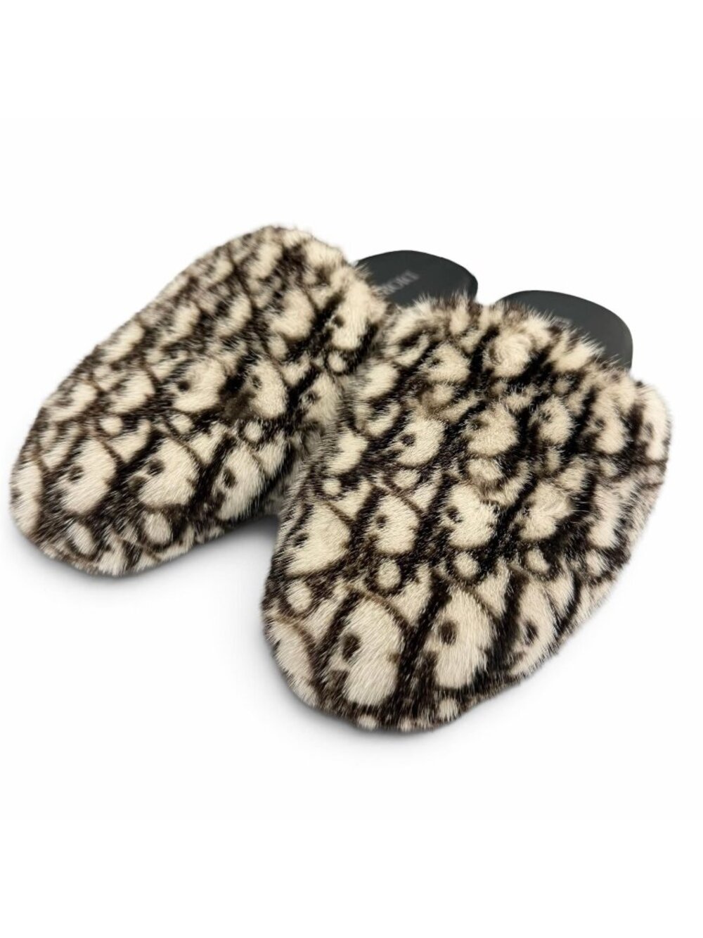 Dior Homme Mink Oblique Slide Sandals Flat Shoes Ivory Brown
